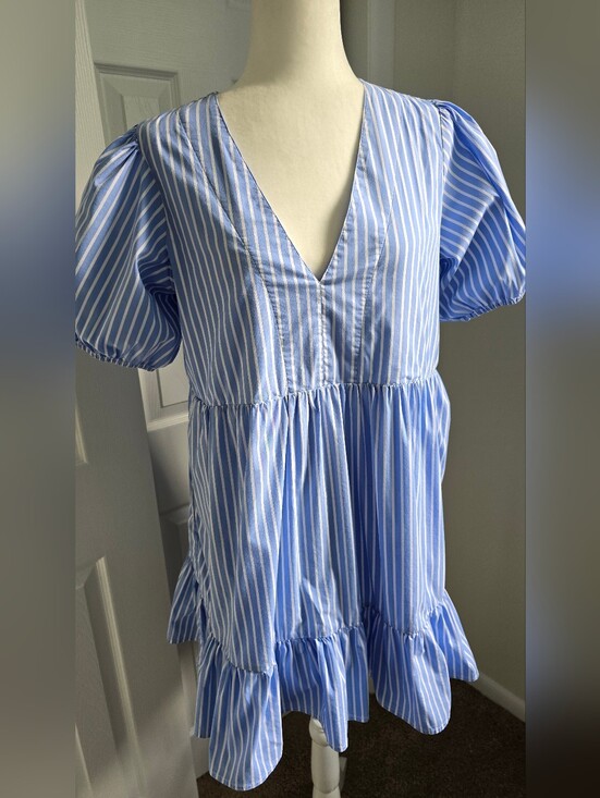Every Dresses & Skirts - Every Poplin Striped Blue And White Mini Dress, Size: L